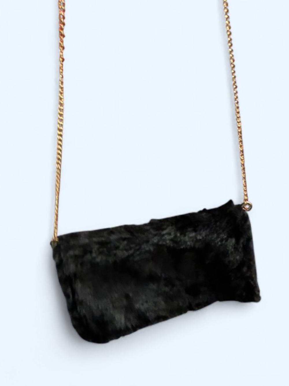 Black Faux Fur Crossbody Bag with Gold Chain